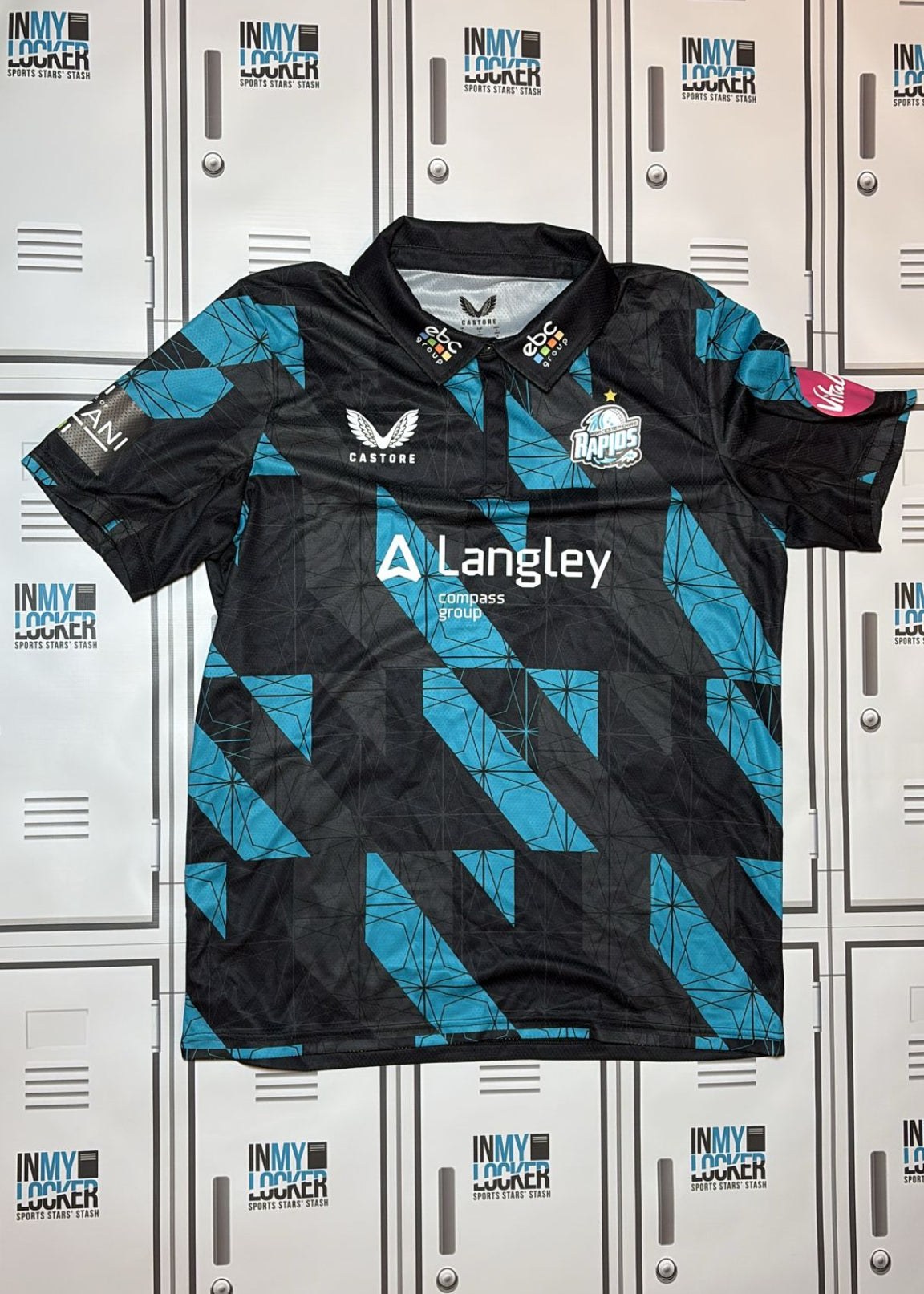 Worcestershire County Cricket Club Worcester Rapids Short Sleeve Polo Named USAMA [Black and Blue]