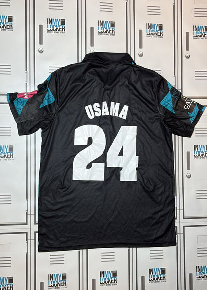 Worcestershire County Cricket Club Worcester Rapids Short Sleeve Polo Named USAMA [Black and Blue]
