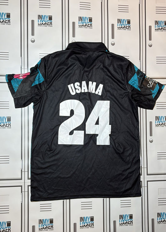 Worcestershire County Cricket Club Worcester Rapids Short Sleeve Polo Named USAMA [Black and Blue]
